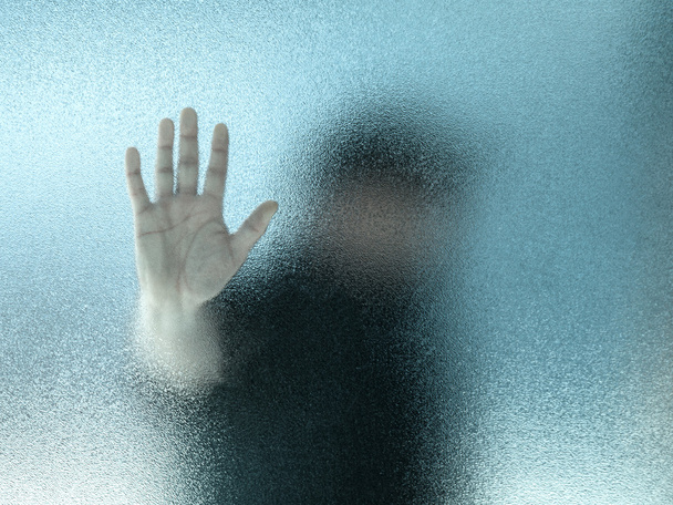 Silhueta de um homem através de vidro fosco
 - Foto, Imagem