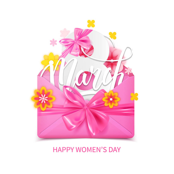 Happy International Women's Day decorative postcard, 8 March and realistic envelope, vector illustration - Vector, Imagen