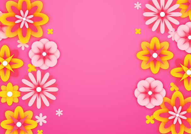 Background with colorful paper flowers, spring postcard, vector illustration - Вектор, зображення