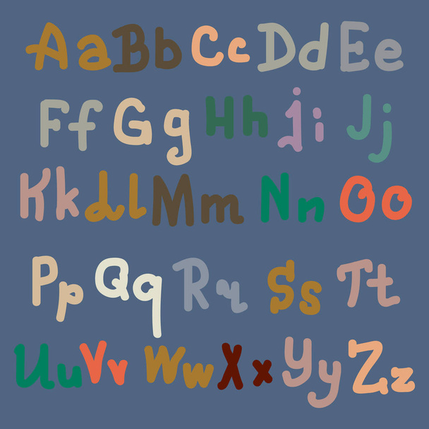 Pestrobarevným ručně tažené písmena abecedy na jednoduché pozadí - Vektor, obrázek