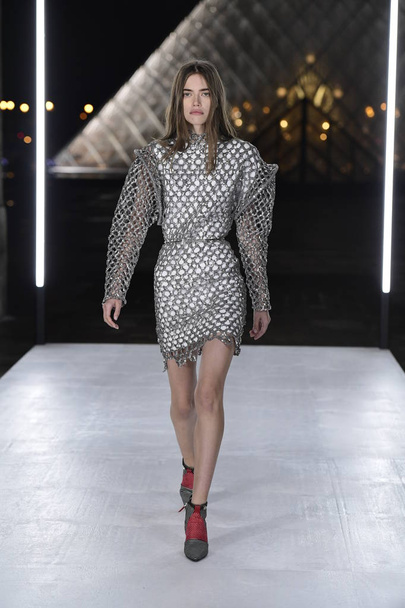 PARIS, FRANCE - OCTOBER 02: A model walks the runway during the Louis Vuitton show as part of the Paris Fashion Week Womenswear Spring/Summer 2019 on October 2, 2018 in Paris, France.  - Фото, зображення
