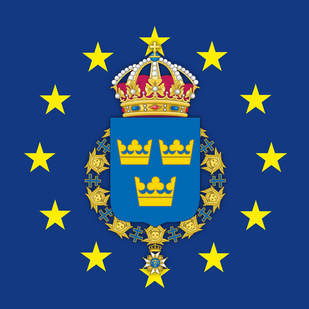 Герб Швеции на флаге Европейского Союза, векторная иллюстрация
 - Вектор,изображение