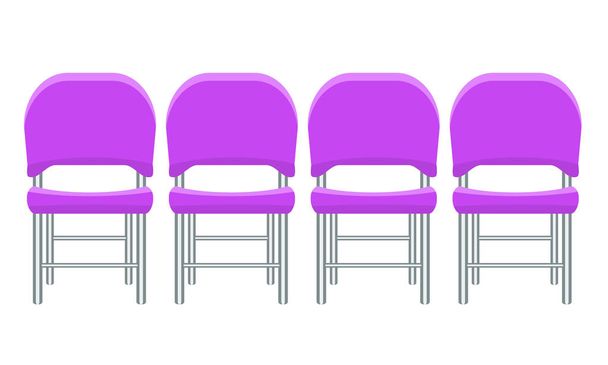 Group of purple plastic chairs with flat and solid color design. - Vector, Image