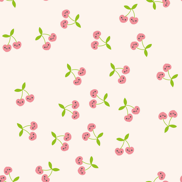 Seamless pattern with cherries. Kawaii style. Vector. - Wektor, obraz