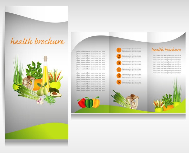 Design de brochura de alimentos para a saúde. Bio vegetal e frutas. Brochura vector pasta
. - Vetor, Imagem