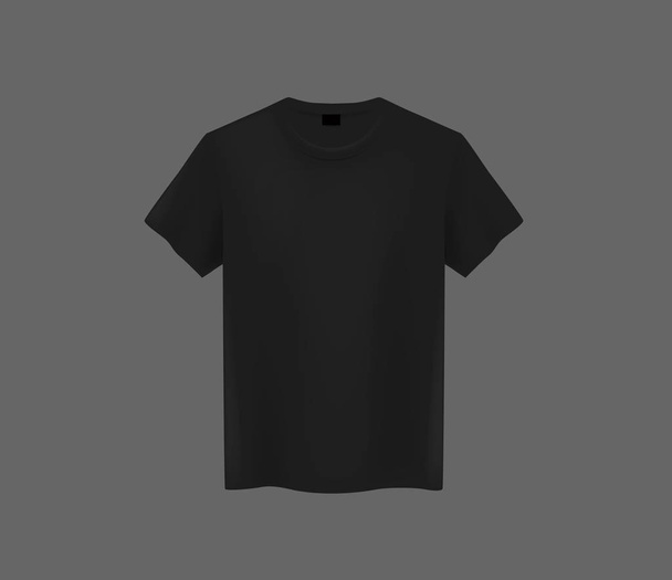 Front view of men's black t-shirt Mock-up on dark background. Short sleeve T-shirt template on background. - Vector, Image