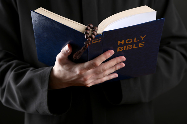 Priest reading from the holy bible, close up - 写真・画像