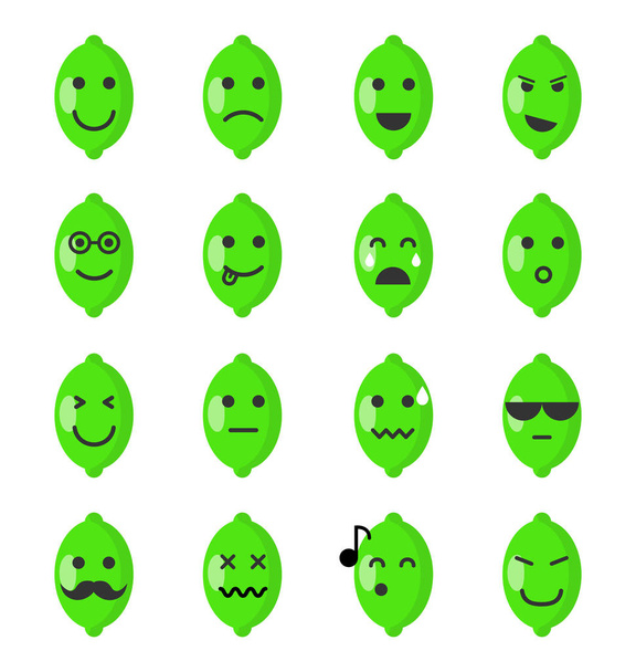Set of fruits emoji smileys, cute icons. - Vector, imagen