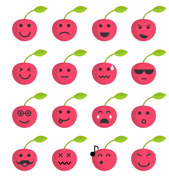 Σύνολο φρούτα φατσούλες emoji, χαριτωμένο εικονίδια. - Διάνυσμα, εικόνα