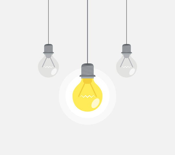 Lámparas colgantes con bombilla brillante de color amarillo - concepto de buena idea
. - Vector, Imagen
