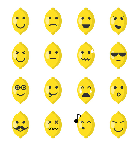 Gyümölcsök emoji mosolyog, aranyos ikonok beállítása. - Vektor, kép