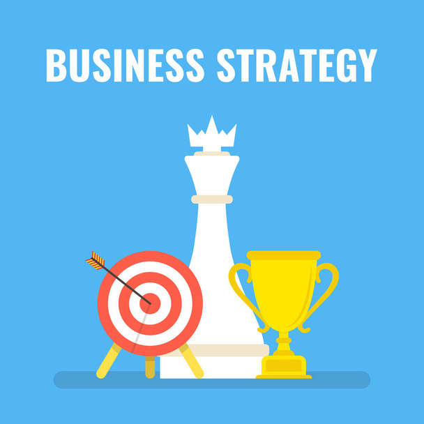 Figura de ajedrez con trofeo, objetivo con flecha, concepto de estrategia de negocio
. - Vector, Imagen
