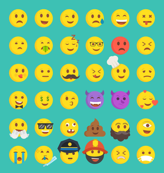 Emoji smileys, cute icons set. - Vector, afbeelding