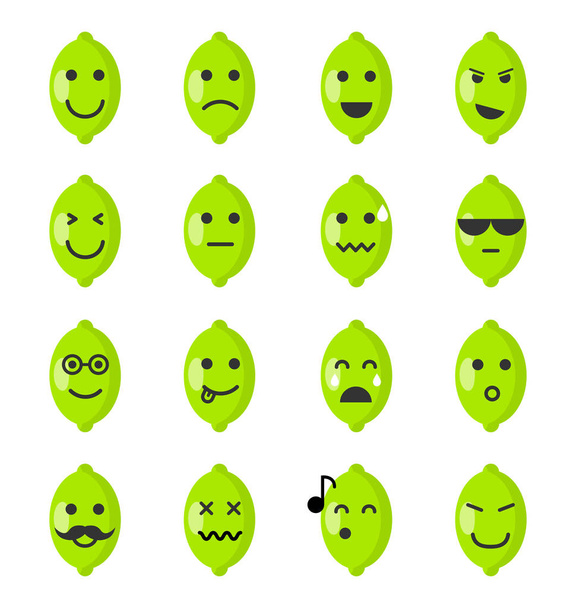 Σύνολο φρούτα φατσούλες emoji, χαριτωμένο εικονίδια. - Διάνυσμα, εικόνα