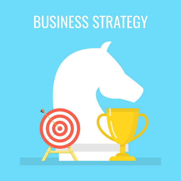 Chess figure with trophy, target with arrow, business strategy concept. - Vector, Image