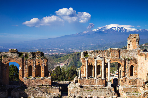 ερείπια του ελληνικό και Ρωμαϊκό Θέατρο, taormina, Σικελία, Ιταλία - Φωτογραφία, εικόνα