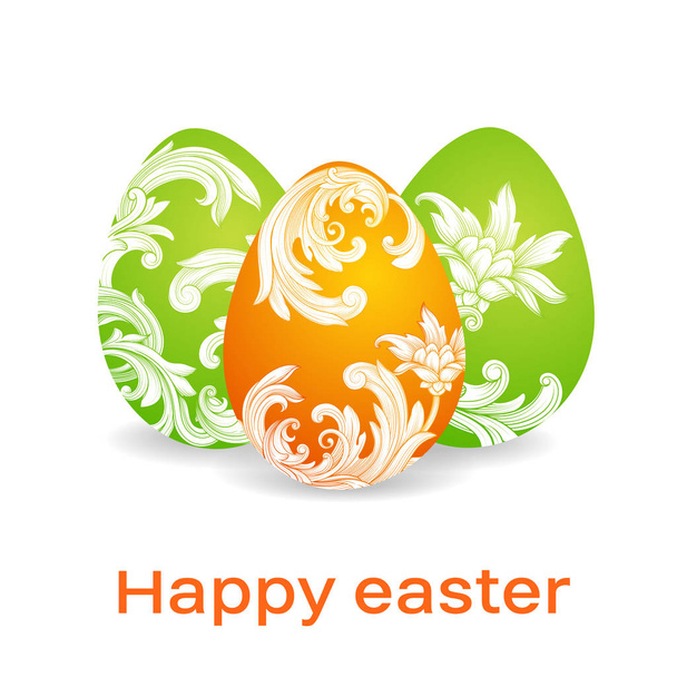 Vector image. Postcard Happy Easter. set of three elegant Easter egg decorated with patterns and scrolls. - Vektör, Görsel