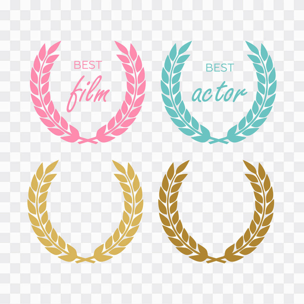Vector medal and award icons set. Laurel wreaths and ribbon rosettes vector - Vector, Image