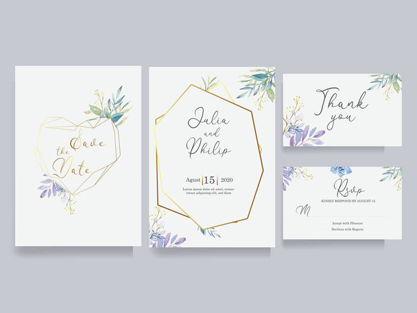 Save the date wedding invite set. Modern Geometric watercolor floral set - Vector, Image