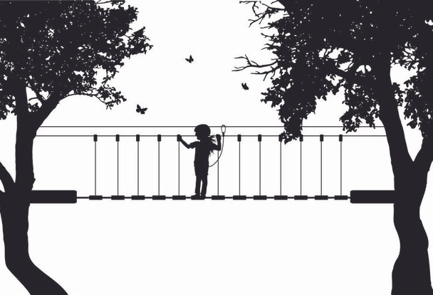 Vector silhouette of girl in rope park. - Vector, Image