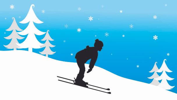 冬は山でスキーを子供のシルエットをベクターします。. - ベクター画像