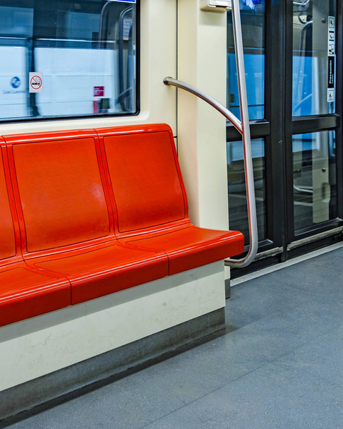 Interior view of empty seats at train in santiago de chile subway - Фото, зображення