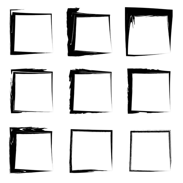 Kokoelma tai joukko taiteellinen musta maali käsin tehty luova grungy harja aivohalvaus neliön kehyksiä tai rajoja eristetty valkoisella pohjalla. Grunge koulutus luonnos abstrakti luova muste suunnittelu
 - Valokuva, kuva