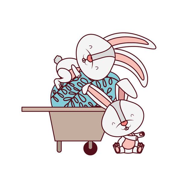 králíčci s ikonou trakař a velikonoční vajíčka - Vektor, obrázek