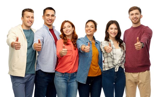 group of smiling friends showing thumbs up - Фото, изображение