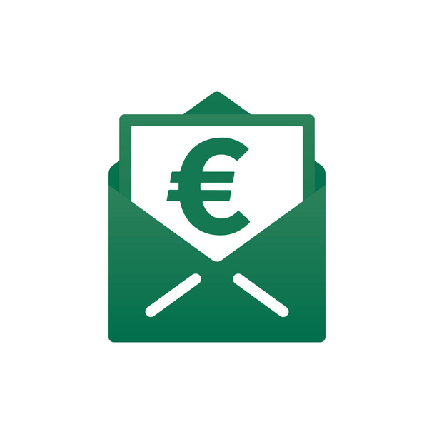 Karte mit Euro-Symbol in grünen Umschlag auf weißem Hintergrund. Finanzkonzept design. - Vektor, Bild