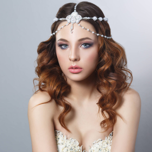 Portrait of bride with makeup and tiara  - Photo, Image
