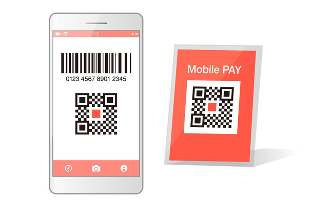 Qr código de pago Smartphone aplicación sin efectivo tecnología concepto vector ilustración diseño de imagen. pago digital sin dinero
. - Vector, imagen
