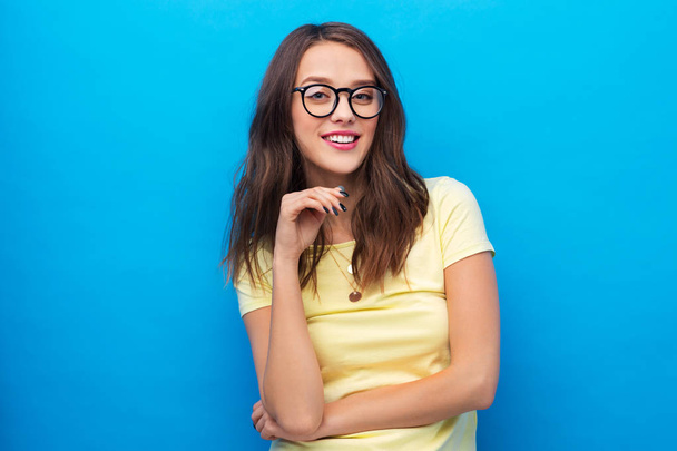 young woman or teenage girl in glasses - Fotoğraf, Görsel