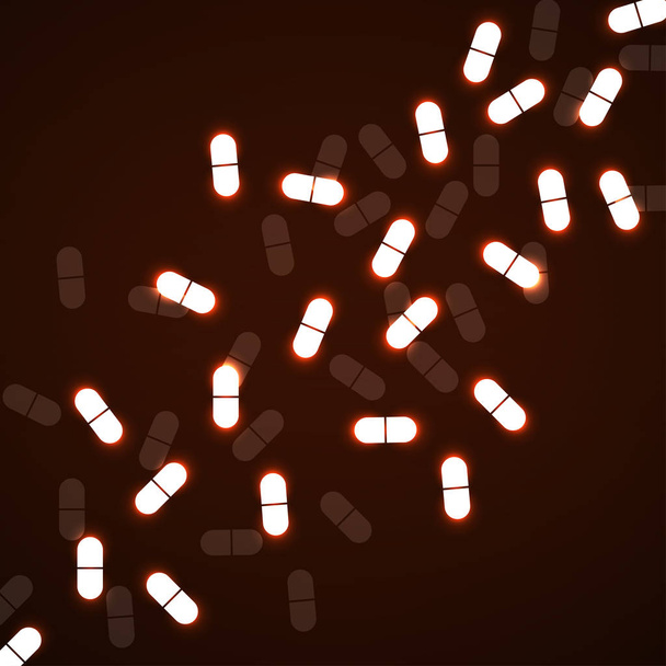 Abstract background of luminous particles in shape pills. Medical pattern - Διάνυσμα, εικόνα