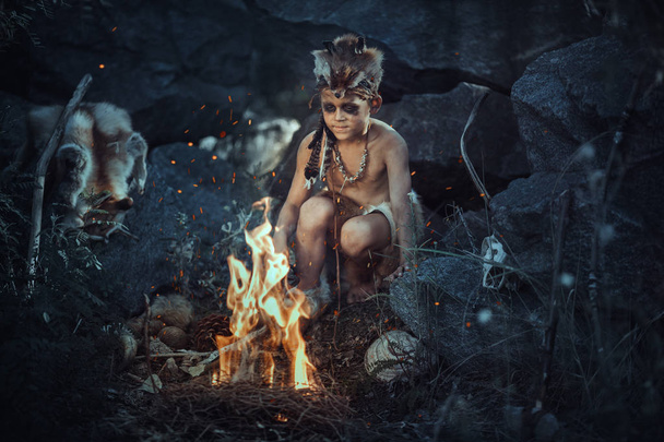 Shamans boy at the fire - Fotó, kép