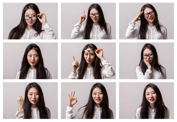 set of portraits of asian woman with different emotions - Photo, Image
