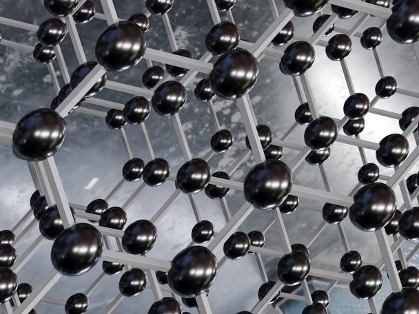 3D-Darstellung der molekularen Struktur von Graphen - hexagonale geometrische Form  - Foto, Bild