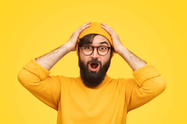 Colorful hipster man in yellow outfit - Photo, Image