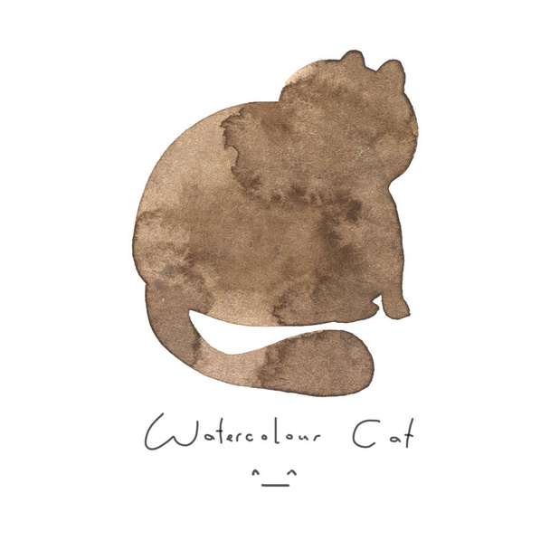Watercolour brown cat isolated on white background. Cute simple animal hand drawn. Illustration style. Sign or symbol of a kitten. Paint element. Watercolor happy pet. Kids image. - Fotografie, Obrázek