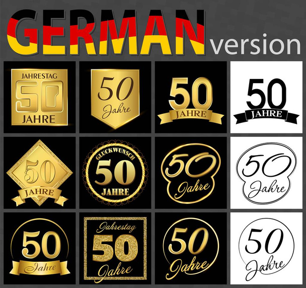 Set of number fifty years (50 years) celebration design. Anniversary golden number template elements for your birthday party. Translated from the German - congratulation, years, anniversary - Vector, Image