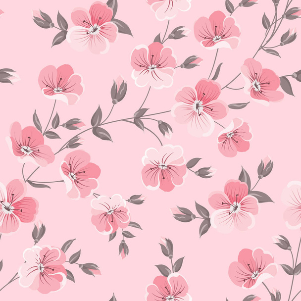 Linum seamless pattern for fabric swatches. Pattern with red flowers and small leaves. - Vettoriali, immagini