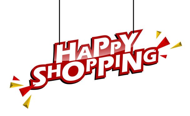 κόκκινο και κίτρινο ετικέτα ευτυχισμένος ψώνια - Διάνυσμα, εικόνα