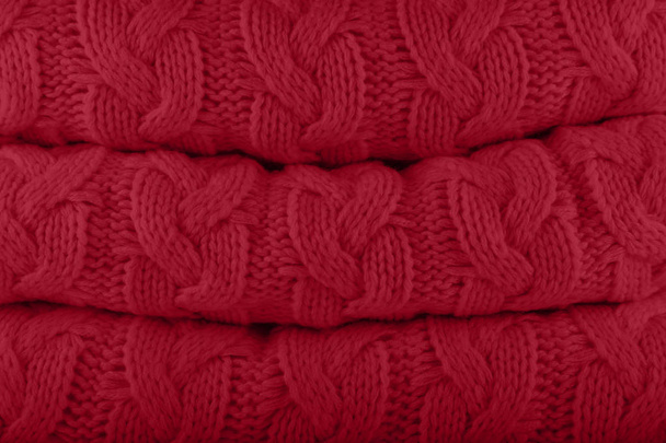 Chili Pepper. Pantone fashion colors autumn-winter 2019-2020 knits pile. Warm cozy home and fashion colors concept. Horizontal - Photo, Image