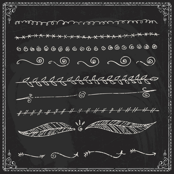 Hand drawn border lines set on blackboard - Vector, Imagen