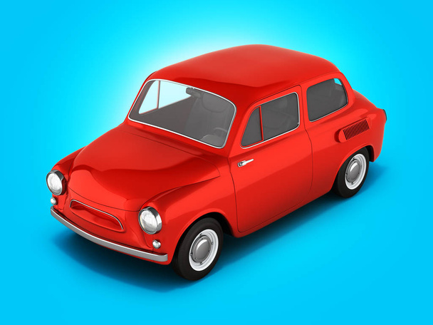 small retro car on blue gradient background 3d illustration - Foto, afbeelding