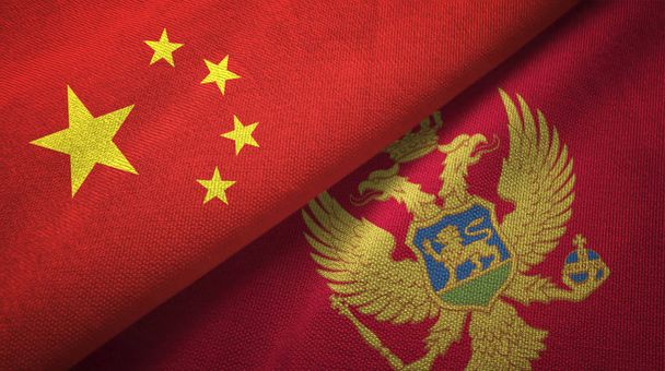 China and Montenegro flags together relations textile cloth, fabric texture - Photo, Image