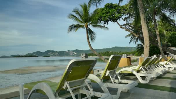 chaise longue sulla spiaggia sabbiosa con onde blu dell'oceano
 - Filmati, video