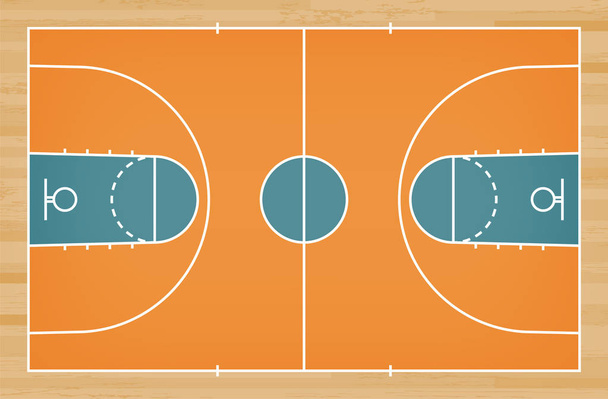 Basketbal soudu podlahy s line na pozadí textury dřevodekoru. Hřiště pro basketbal. Vektorové ilustrace. - Vektor, obrázek