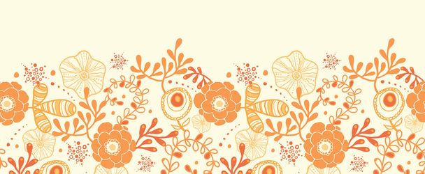 Golden florals horizontal border seamless pattern background - Vector, Image