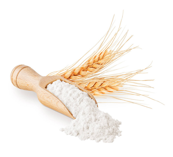 ціле зерно пшеничне борошно і вуха ізольовані на білому
 - Фото, зображення